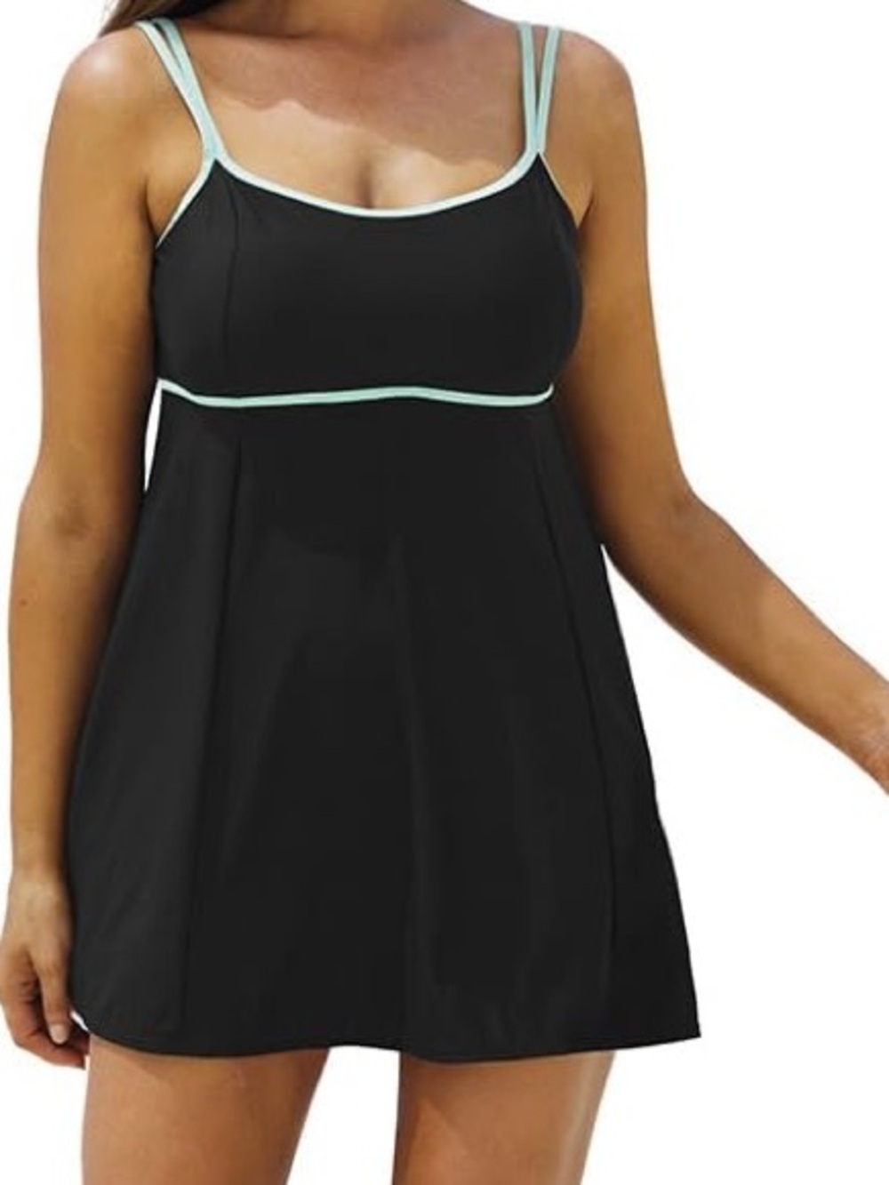 Swimsuits For All Black Swim Dress with Mint Accents